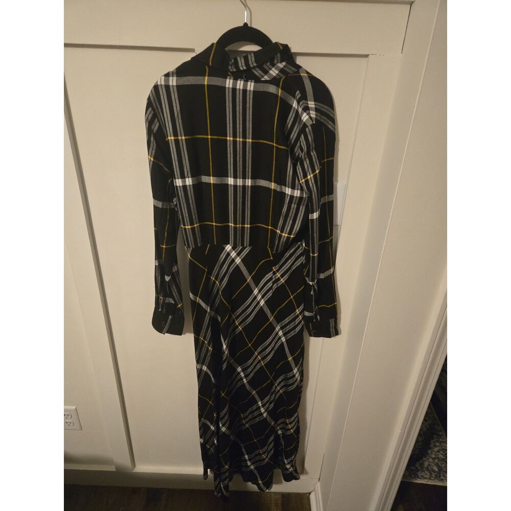 Chadwicks Black and Yellow Plaid Midi Shirt Dress Size 6